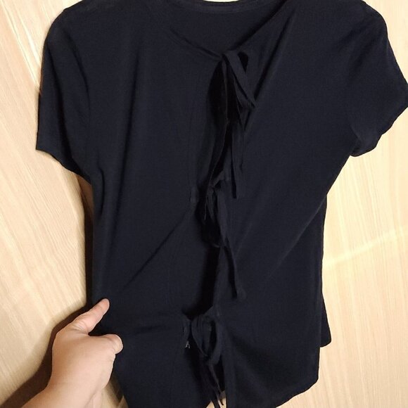 Helmut Lang Cashmere Blend Navy Blue Back Tie Knit Top Small - Picture 4 of 6